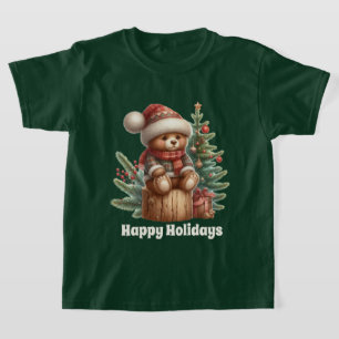 Festive Christmas boys add text bear T-Shirt