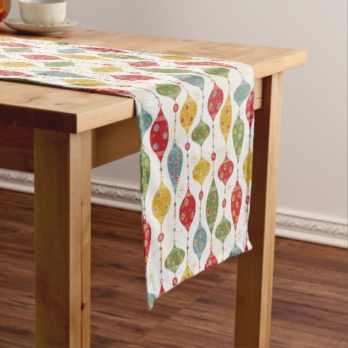 Festive Christmas Bulbs Pattern Retro Ornaments Short Table Runner