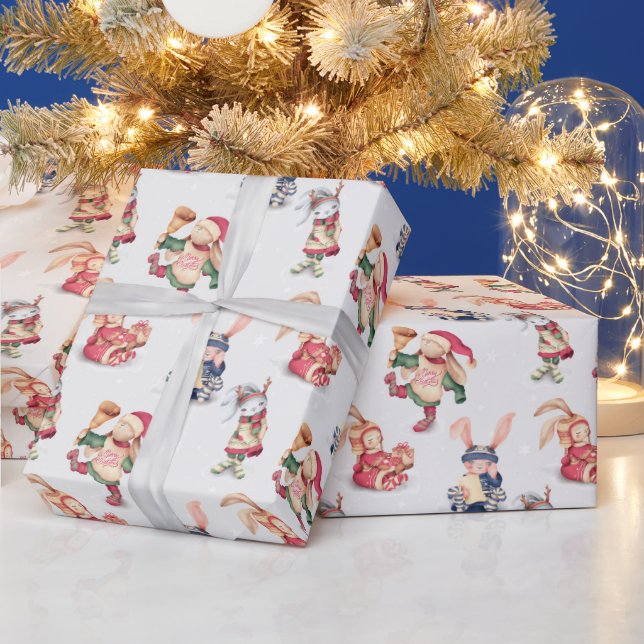 Festive Christmas bunnies Holiday Wrapping Paper (Holidays)