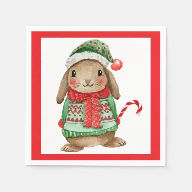 Festive christmas bunny with candy cane napkins (Front)
