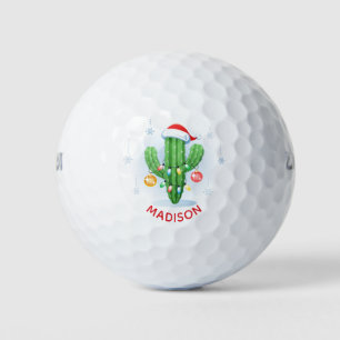 Festive Christmas Cactus Cute Personalized Name Golf Balls