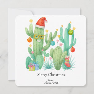 Festive Christmas Cactus with Santa Hat & Ornament Invitation