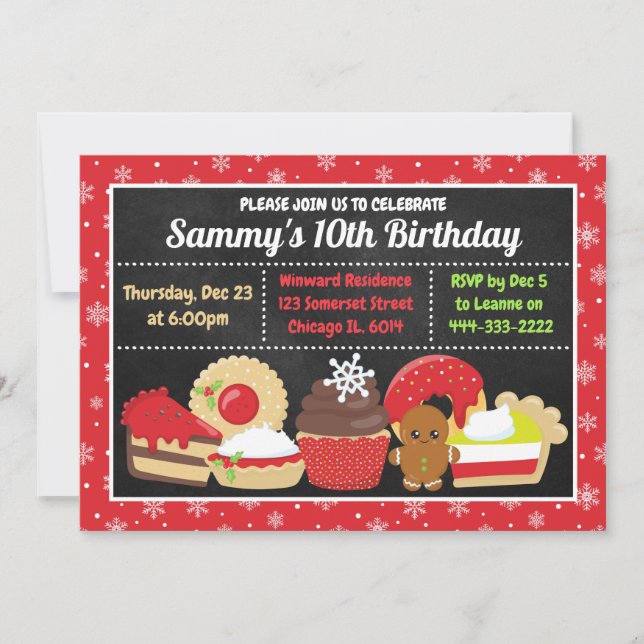 Festive Christmas Cakes and Cookies Birthday Invitation (Front)