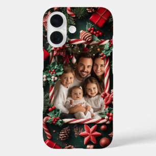 Festive Christmas Candy Cane Custom Photo iPhone 16 Case