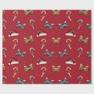Festive Christmas Candy Cane & Santa Hat Wrapping Wrapping Paper