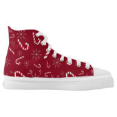 Festive Christmas Candy Cane Snowflakes Red Cute High-Top Sneakers (Left Shoe Inside)
