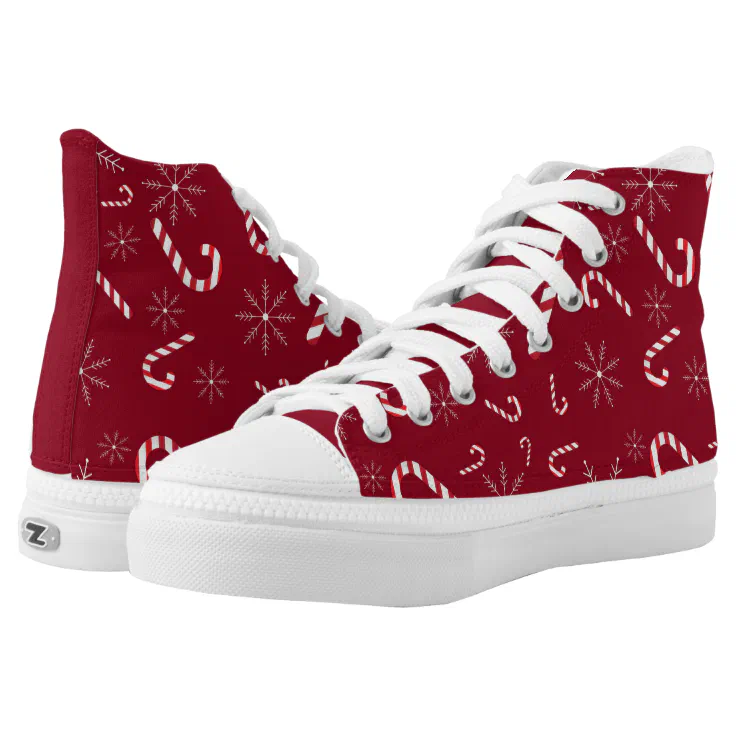 Festive Christmas Candy Cane Snowflakes Red Cute High-Top Sneakers | Zazzle