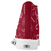 Festive Christmas Candy Cane Snowflakes Red Cute High-Top Sneakers (Left Shoe Back)