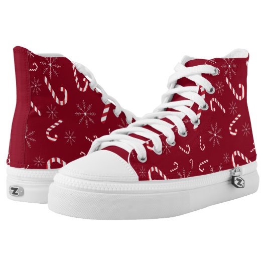 Festive Christmas Candy Cane Snowflakes Red Cute High-Top Sneakers (Pair)