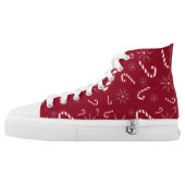 Festive Christmas Candy Cane Snowflakes Red Cute High-Top Sneakers (Left Shoe Outside)