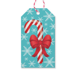 Festive Christmas Candy Cane With A Bow Gift Tags