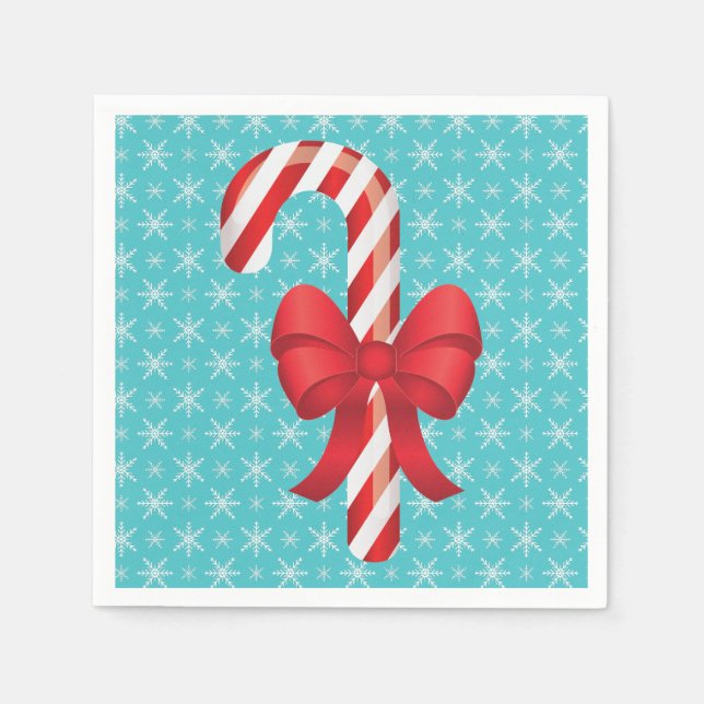 Festive Christmas Candy Cane With A Bow Napkins (Front)