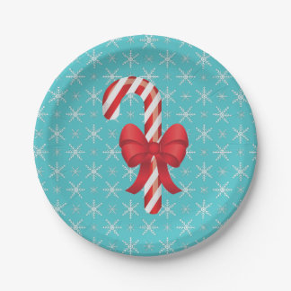 Festive Christmas Candy Cane With A Bow Paper Plates