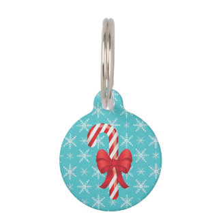 Festive Christmas Candy Cane With A Bow Pet Name Tag