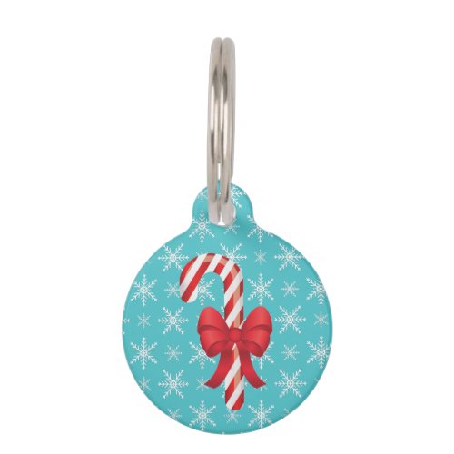 Festive Christmas Candy Cane With A Bow Pet Name Tag