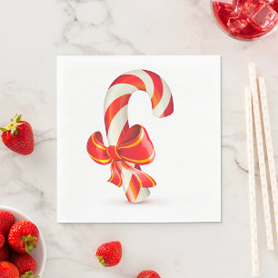 Festive Christmas Candy Cane with Red Ribbon Napkins