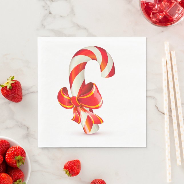 Festive Christmas Candy Cane with Red Ribbon Napkins (Creator Uploaded)