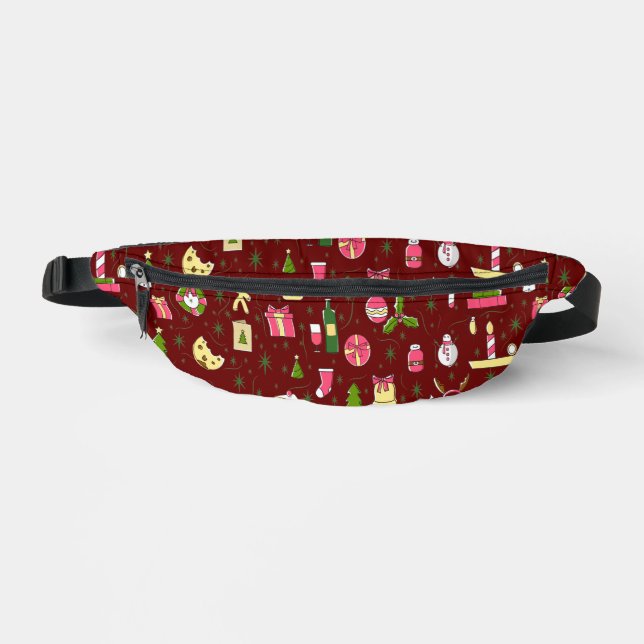 Festive Christmas Candy Pattern Red Background  Fanny Pack (Front)