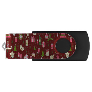 Festive Christmas Candy Pattern Red Background Flash Drive