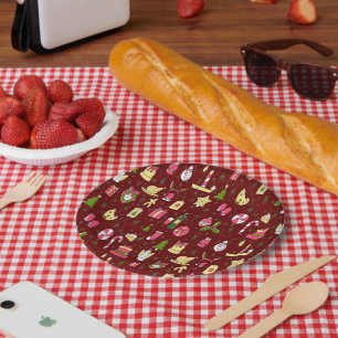 Festive Christmas Candy Pattern Red Background Paper Plates