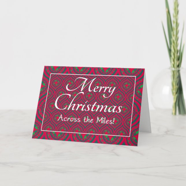 Festive Christmas Card, Across the Miles Red Green Holiday Card (Front)