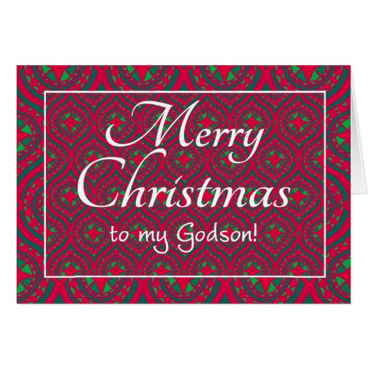 Festive Christmas Card For Godson, Red, Green (Front Horizontal)