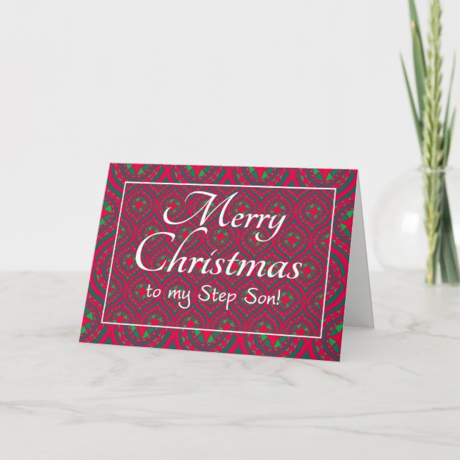 Festive Christmas Card for Stepson Red Green (Front)