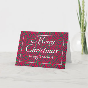 Festive Christmas Card for Teacher Red Green