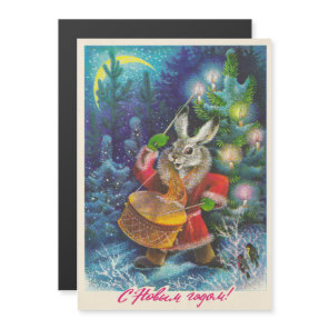 Festive Christmas card with hare and drum