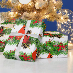 Festive Christmas Cardinal Bird Glossy Wrapping Paper