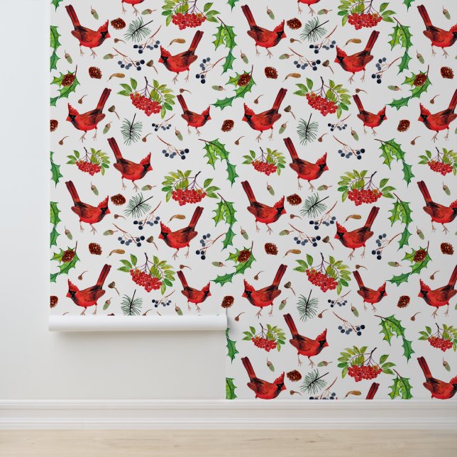 Festive Christmas cardinals tiled pattern Wallpaper (Application)