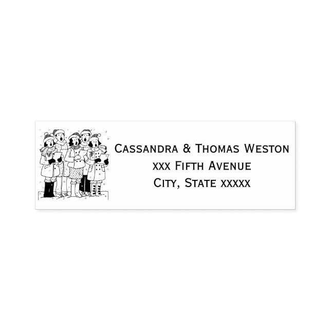 Festive Christmas Carolers, Snow Xmas Name Address Self-inking Stamp (Design)