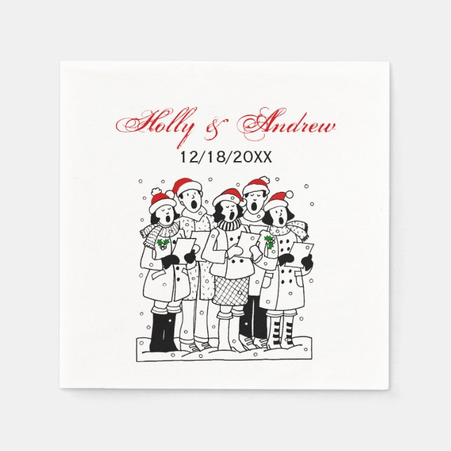 Festive Christmas Carolers with Snow Xmas Paper Napkins (Front)