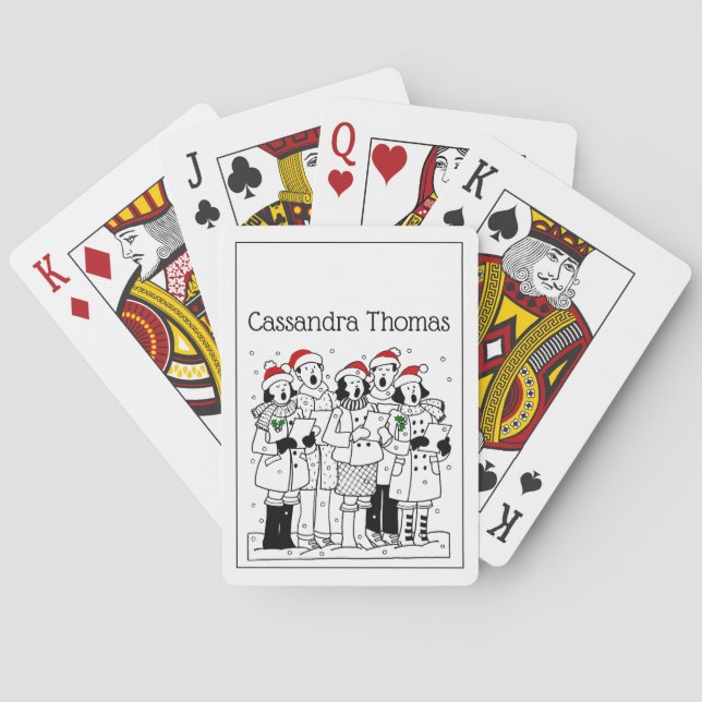 Festive Christmas Carolers with Snow Xmas Poker Cards (Back)