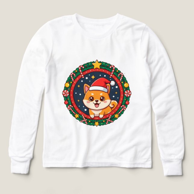 Festive Christmas Cartoon Dog Tri-Blend Shirts (Design Front)