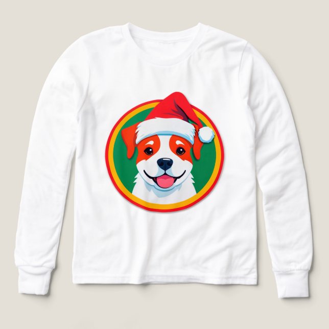 Festive Christmas Cartoon Dog Tri-Blend Shirts (Design Front)