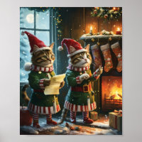 Festive Christmas Cat Elves Preparing for Santa