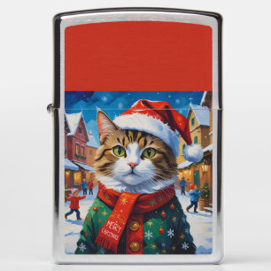 Festive Christmas Cat in Santa Hat Zippo Lighter