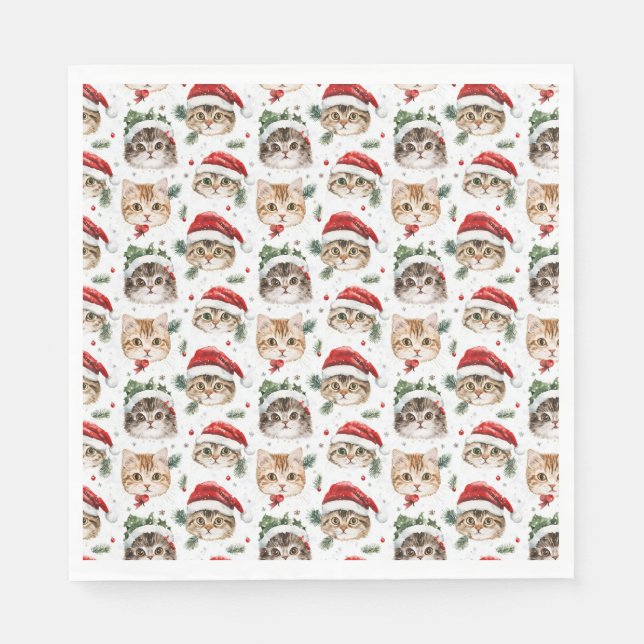 Festive Christmas Cat Party Napkins (Front)