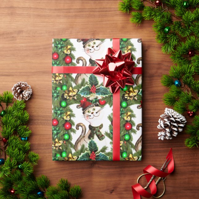 Festive Christmas Cat Wrapping Paper (Holiday Gift)
