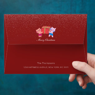Festive Christmas Cats & Gifts   Red & Pink  Envelope
