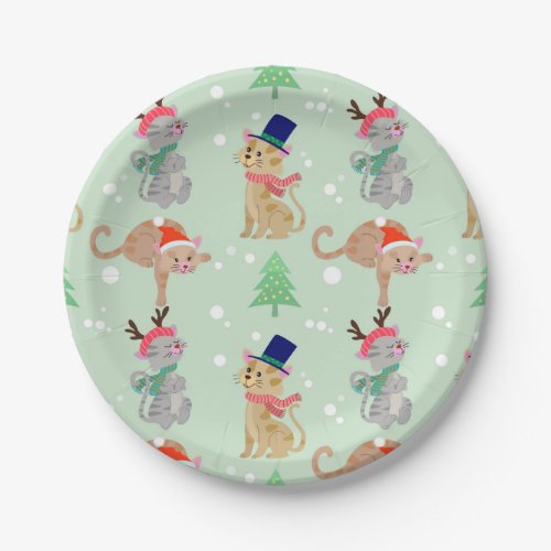 Festive Christmas Cats in Hats Design Paper Plates