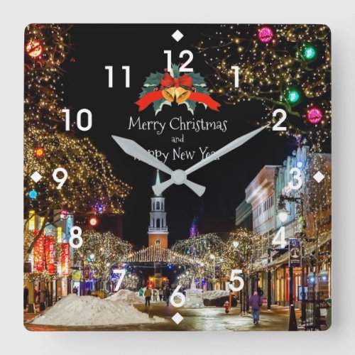 Festive Christmas Celebration Square Wall Clock