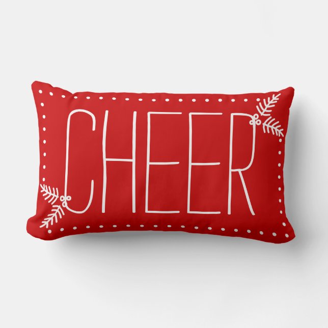 Festive Christmas Cheer Red White Winter Pillow (Front)