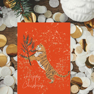 Festive Christmas Cheetah with Gold Accents Photo  Holiday Card