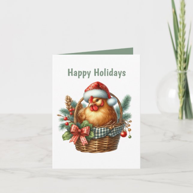 Festive Christmas chicken customizable  Holiday Card (Front)
