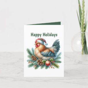 Festive Christmas chicken customizable Holiday Card