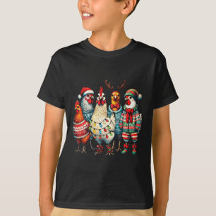 Festive Christmas Chickens Hat Lights Farm Animal T-Shirt