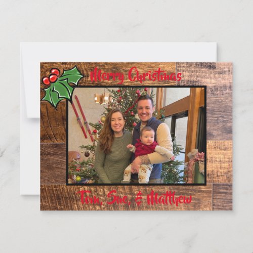 Festive Christmas classic rustic holly leaves Note Card