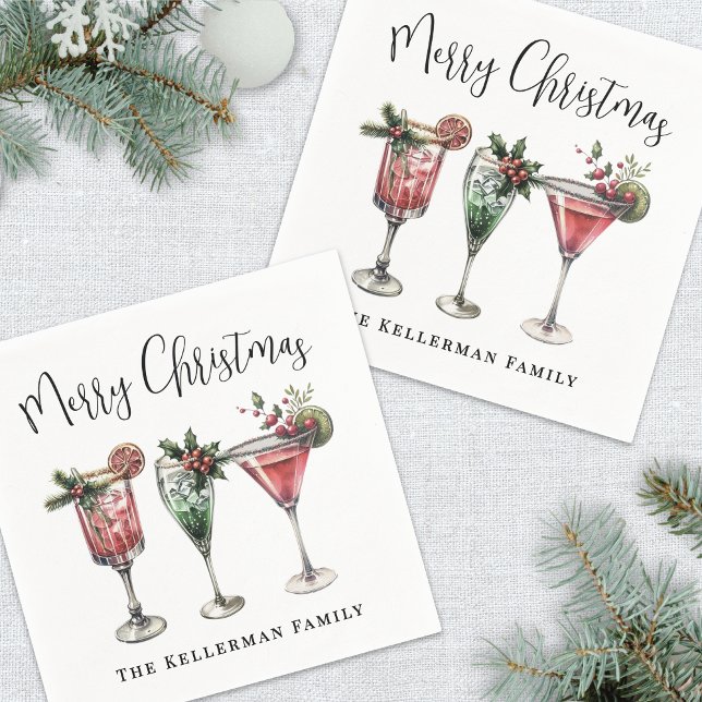 Festive Christmas Cocktail Napkins (Festive Merry Christmas Cocktail Napkins)